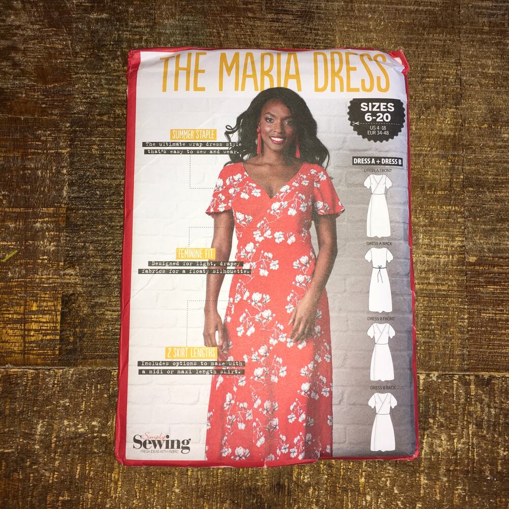 Simply Sewing Pattern The Maria Dress Flutter Sleeve Wrap Dress 4-18 UNCUT